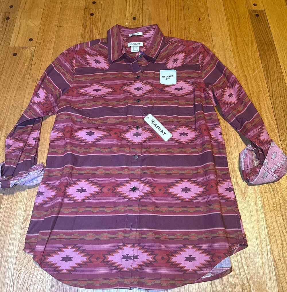 NEW Ariat Billie Jean Women M Western Aztec Print Long Sleeve Shirt Relaxed Fit